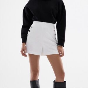 Zara Women's Gold Button-Detail White Shorts